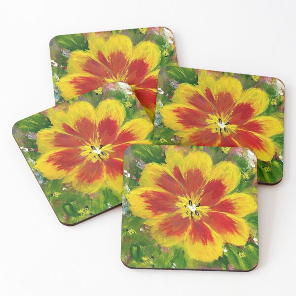 Item preview, Colorful Red and Yellow Flower with Honey Bee's designed and sold by Smalltownart.