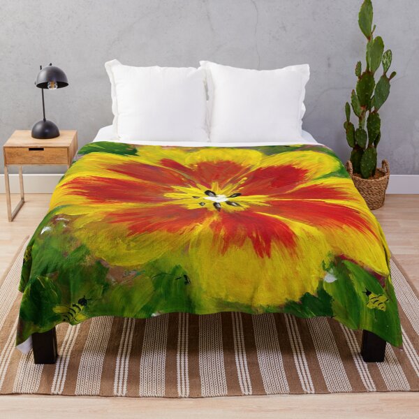 Item preview, Colorful Red and Yellow Flower with Honey Bee's designed and sold by Smalltownart.