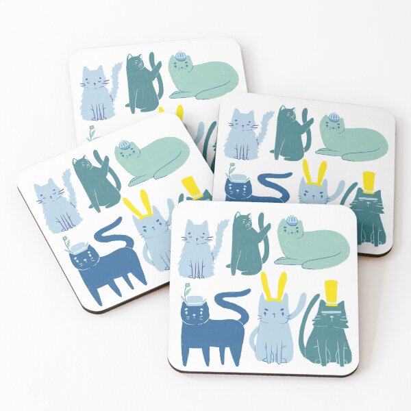 Item preview, Cats In Hats - Cute Blue and Green Animal Illustration  designed and sold by TheRainbowRoom.