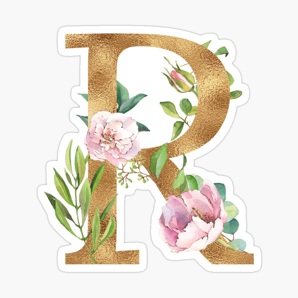 Initial Letter R with Flower Art