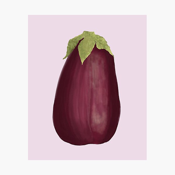 Eggplant Aubergine in Digital Watercolor Realistic Photographic Print