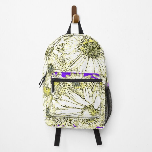 Item preview, WHITE-YELLOW ABSTRACTED DAISY FLOWERS PURPLE TRIM designed and sold by sharlesart.