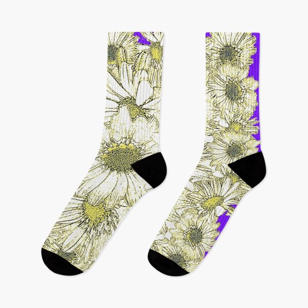 Item preview, WHITE-YELLOW ABSTRACTED DAISY FLOWERS PURPLE TRIM designed and sold by sharlesart.