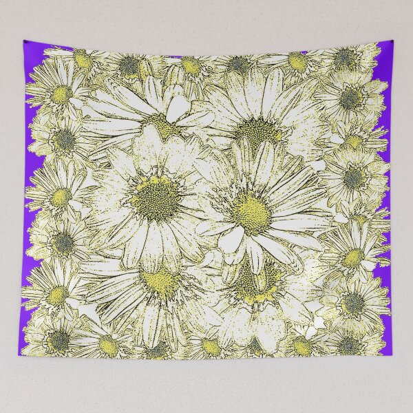 Item preview, WHITE-YELLOW ABSTRACTED DAISY FLOWERS PURPLE TRIM designed and sold by sharlesart.
