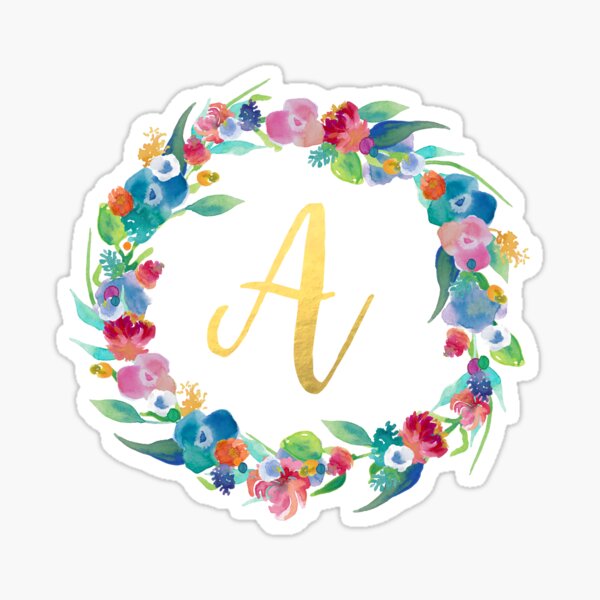 Floral Initial Wreath Monogram A Sticker