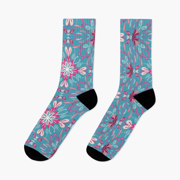 Item preview, Cheerful Floral Pattern in Bright Pink, Blue, and Teal designed and sold by cozycaroline.