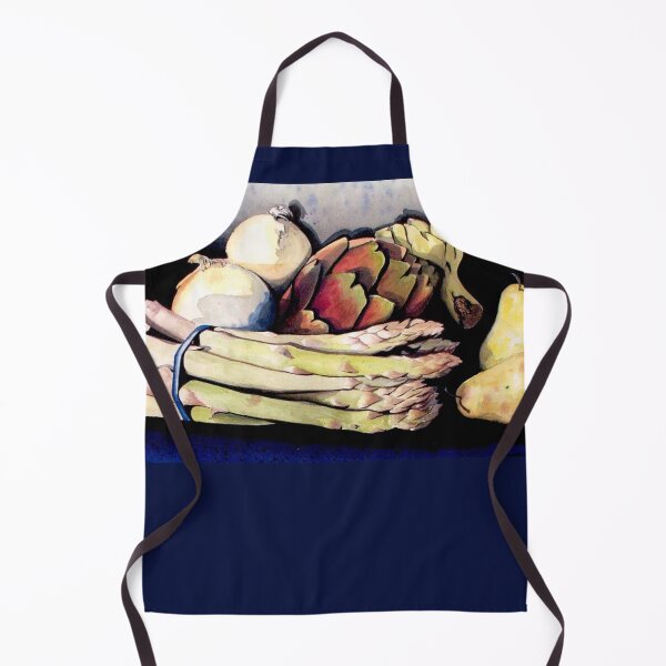 Artikelvorschau, Aquarell Küchenstillleben mit Zwiebeln Artischocken Spargel und Birnen entworfen und verkauft von KarisCanvasShop.