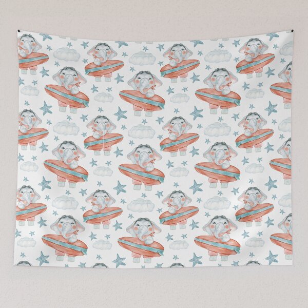 Item preview, Summer Baby Elephant Wearing Swim Ring at the Beach and  Playing In The Sand  designed and sold by Hanlar.