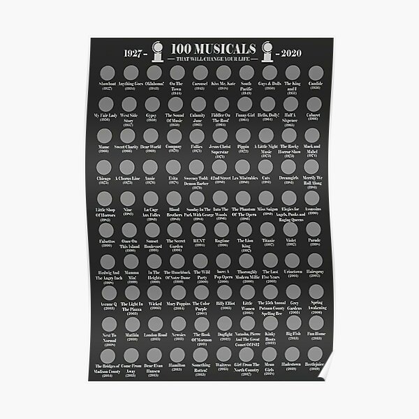 100 Musicals Black Poster