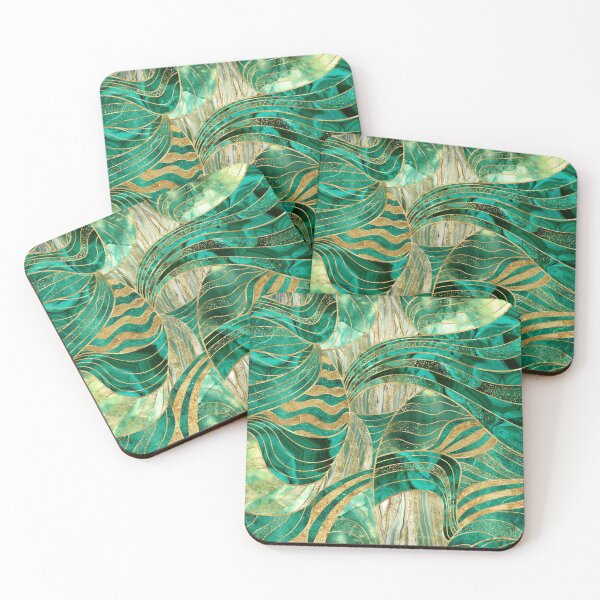 Item preview, Green Gold Metallic Wavy Abstract designed and sold by k9printart.