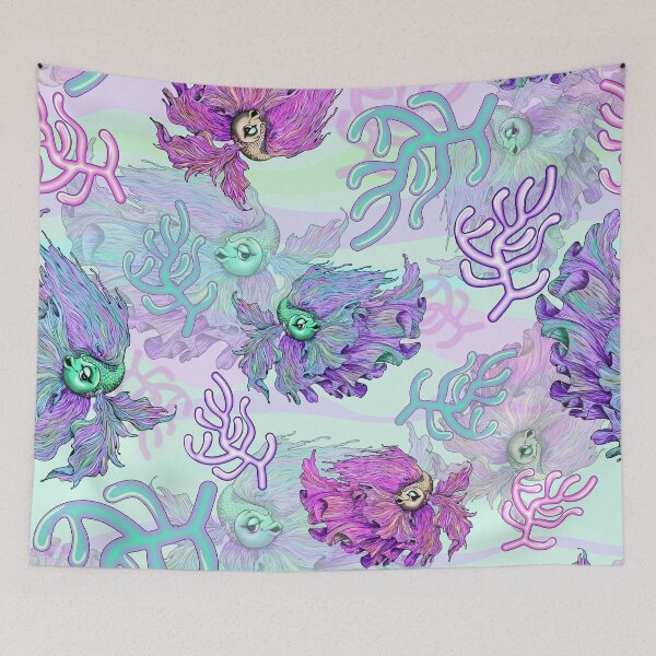 Item preview, Angel Fish Fantasy Aqua Pink & Purple Pattern designed and sold by BluedarkArt.