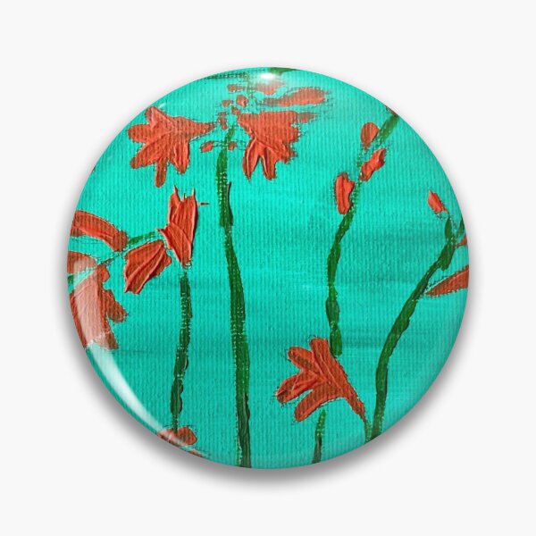 Item preview, Red/orange flowers on green designed and sold by Ruth Breen Artwork .
