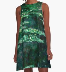 1904-Claude Monet-Waterlilies-89x92 A-Line Dress