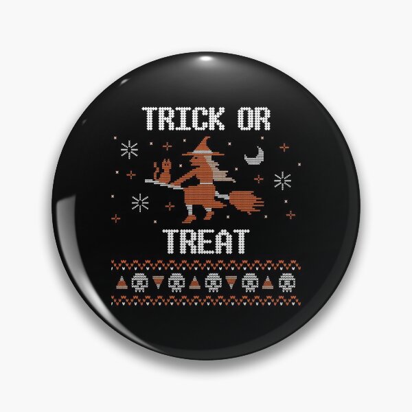 Item preview, Trick or Treat new trending funny cute orange a witch flying on a broom in spooky halloween dark night with her cute cat  adorable candy corn and skeleton knitted pattern design 2021  designed and sold by TeenLake.