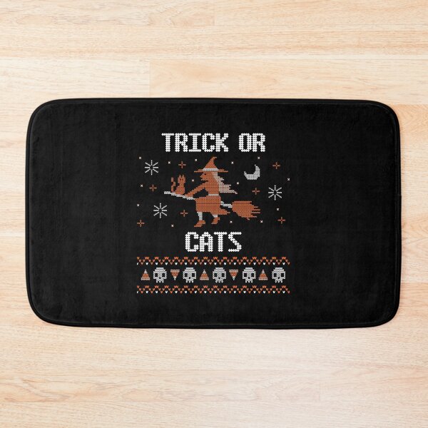 Item preview, Trick or Cats new trending funny cute orange a witch flying on a broom in spooky halloween dark night with her cute cat  adorable candy corn and skeleton knitted pattern design 2021  designed and sold by TeenLake.