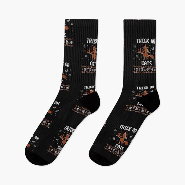 Item preview, Trick or Cats new trending funny cute orange a witch flying on a broom in spooky halloween dark night with her cute cat adorable candy corn and skeleton knitted pattern design 2021 designed and sold by TeenLake.
