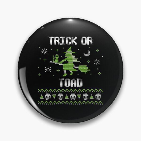 Item preview, Trick or Toad new trending funny cute green a witch flying on a broom in spooky halloween dark night with her cute cat  adorable candy corn and skeleton knitted pattern design 2021  designed and sold by TeenLake.