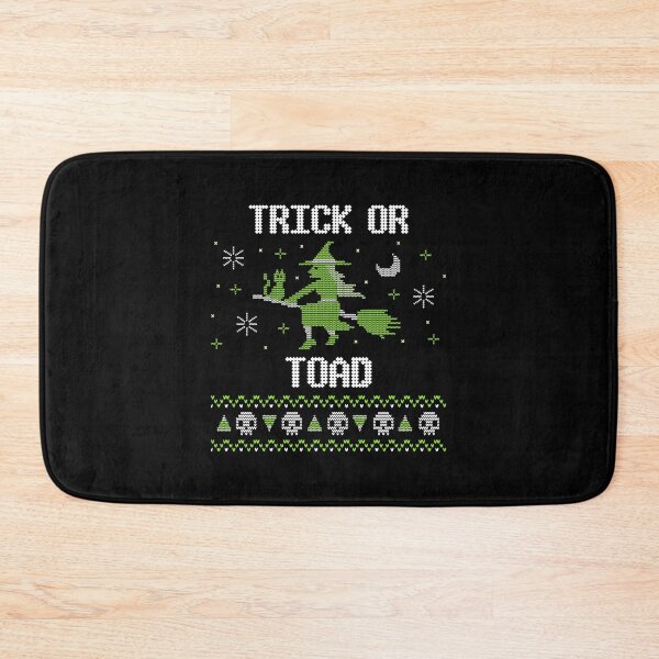 Item preview, Trick or Toad new trending funny cute green a witch flying on a broom in spooky halloween dark night with her cute cat  adorable candy corn and skeleton knitted pattern design 2021  designed and sold by TeenLake.