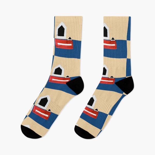 Item preview, Two Black and Two Red Houses on Blue and Beige - A version designed and sold by Istvan Ocztos.