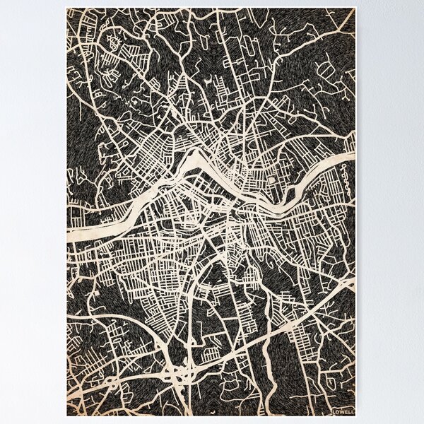 Item preview, Lowell map Massachusetts Ink lines 2 designed and sold by InkMaps.