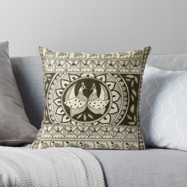 Peacock In Black and White Throw Pillow