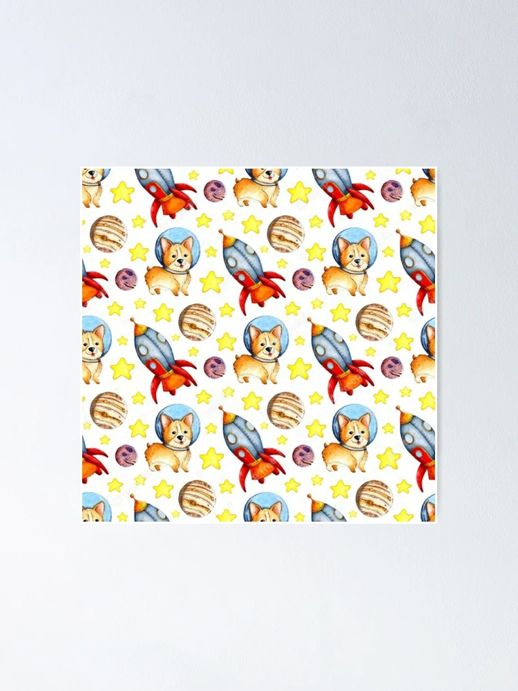 Thumbnail 1 of 3, Poster, Space corgi rocket pattern designed and sold by Rakos-Merch.