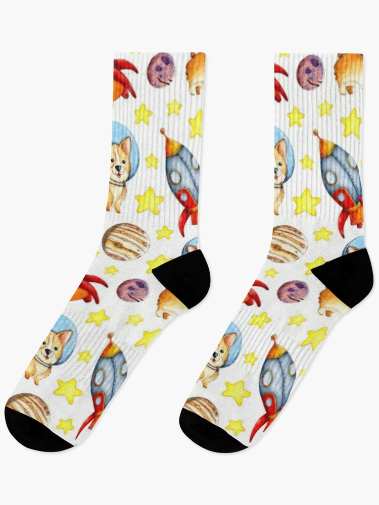 Thumbnail 1 of 5, Socks, Space corgi rocket pattern designed and sold by Rakos-Merch.