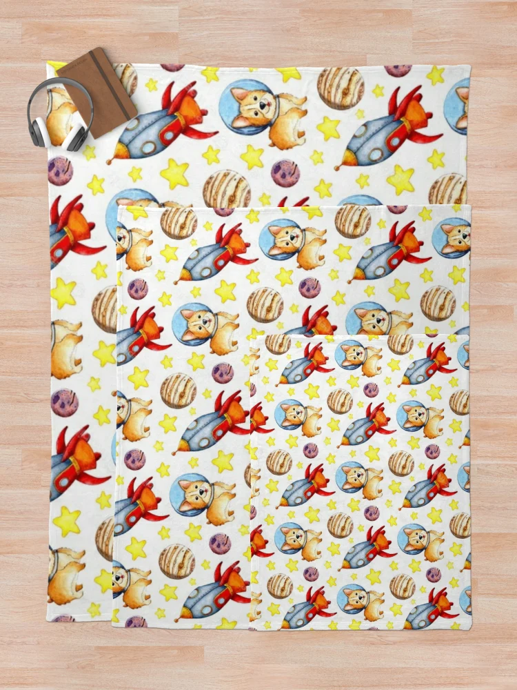 Thumbnail 5 of 6, Throw Blanket, Space corgi rocket pattern designed and sold by Rakos-Merch.