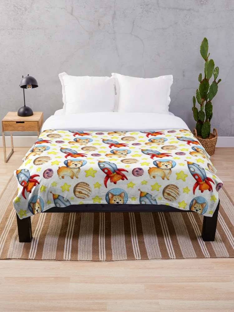 Thumbnail 1 of 6, Throw Blanket, Space corgi rocket pattern designed and sold by Rakos-Merch.