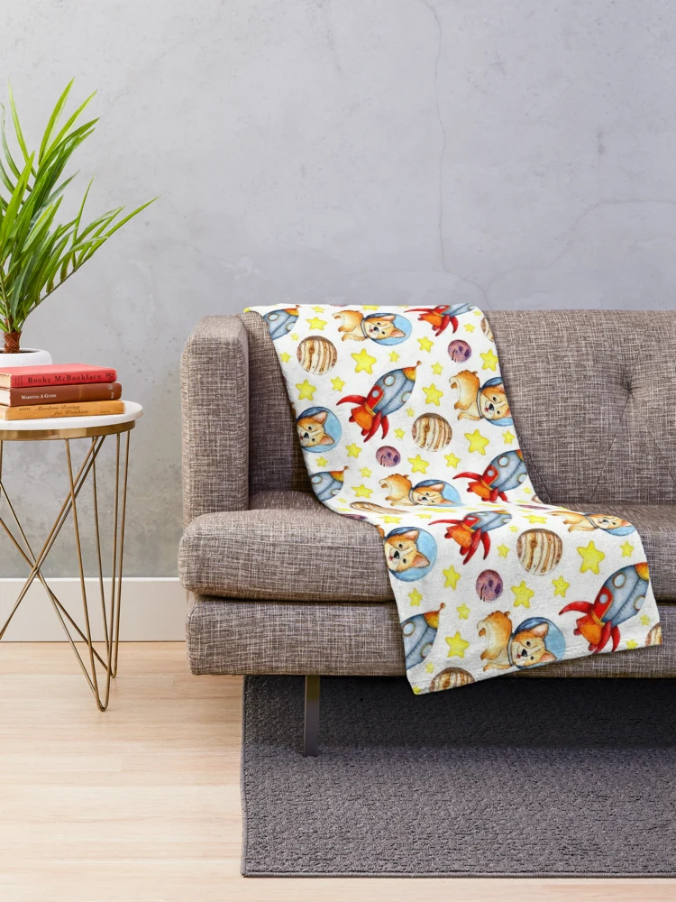Thumbnail 2 of 6, Throw Blanket, Space corgi rocket pattern designed and sold by Rakos-Merch.