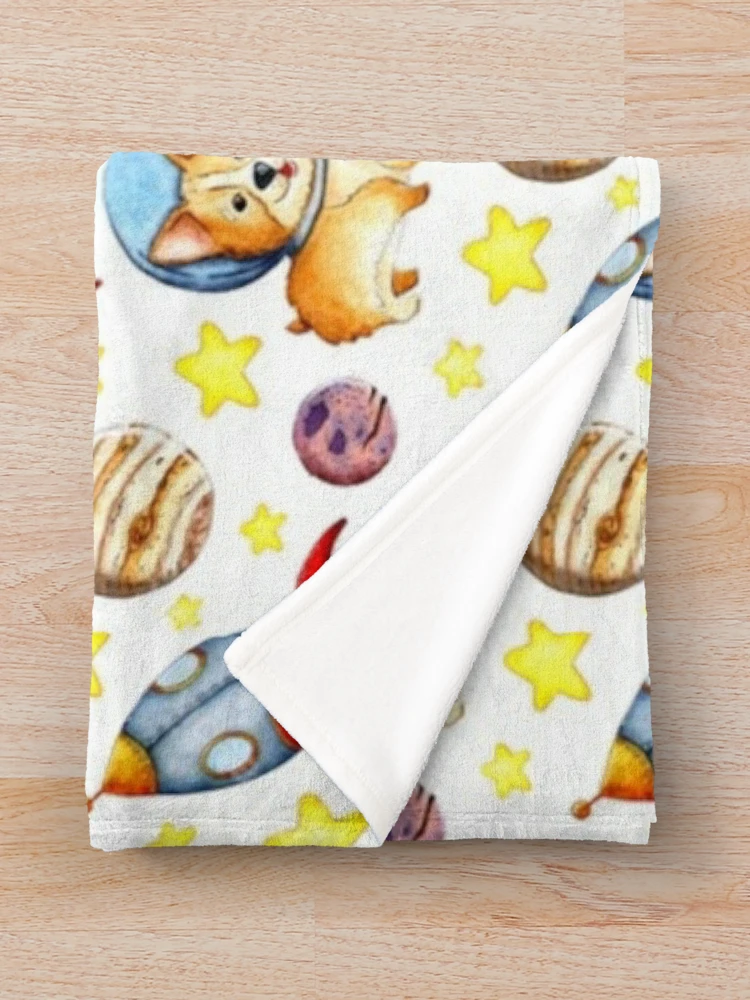 Thumbnail 3 of 6, Throw Blanket, Space corgi rocket pattern designed and sold by Rakos-Merch.
