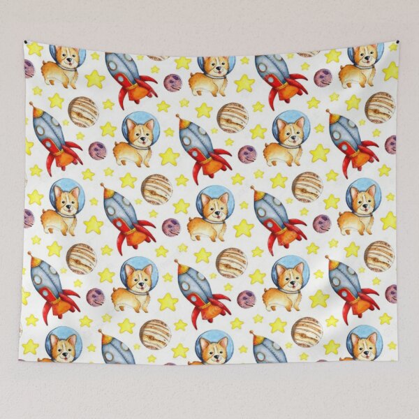 Item preview, Space corgi rocket pattern designed and sold by Rakos-Merch.