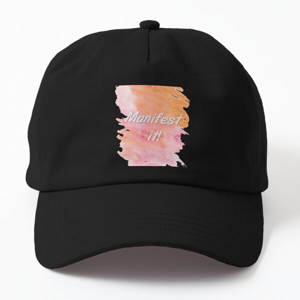 Motivational law of attraction manifestation statement - Manifest it! White Typography on black background Dad Hat