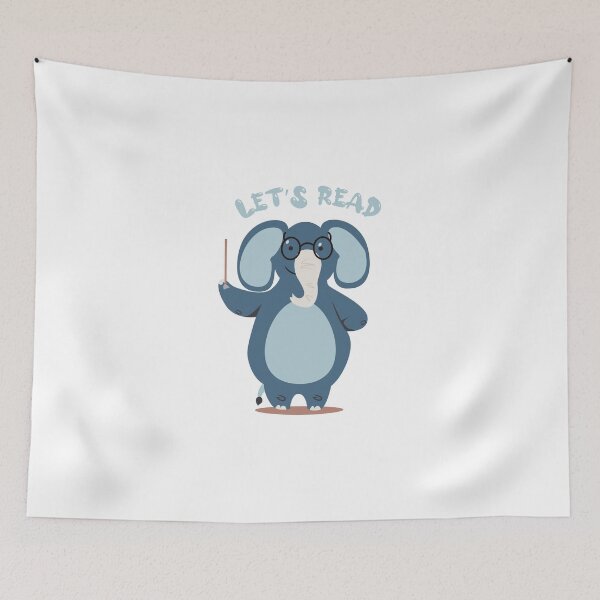 Item preview, let's read blue kids children blue elephant cute animal reading designed and sold by MeryemSpace.