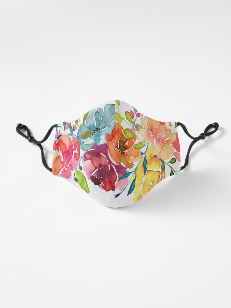 Alternate view of Bright Flowers Summer Watercolor Peonies Mask