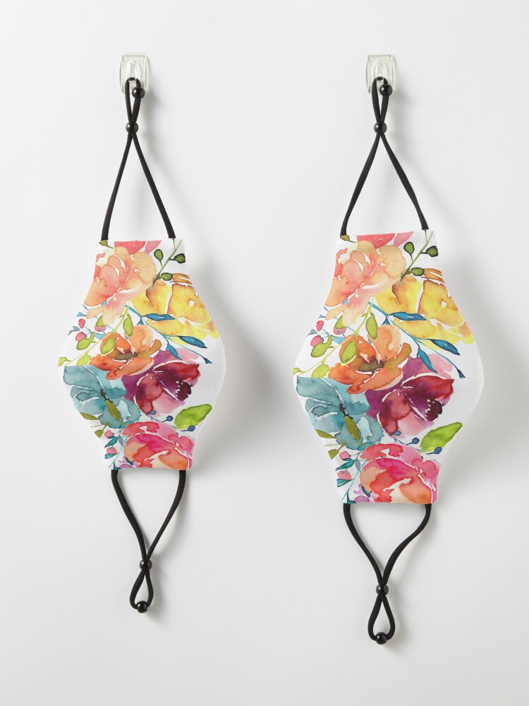 Alternate view of Bright Flowers Summer Watercolor Peonies Mask