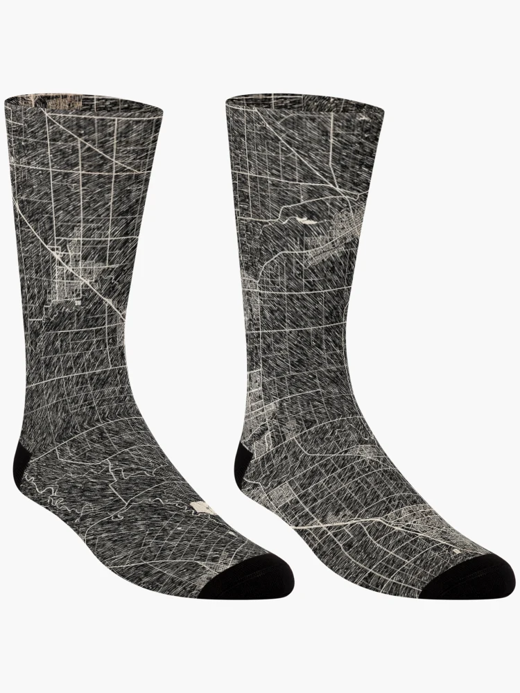 Thumbnail 3 of 5, Socks, Modesto map California Ink lines designed and sold by InkMaps.