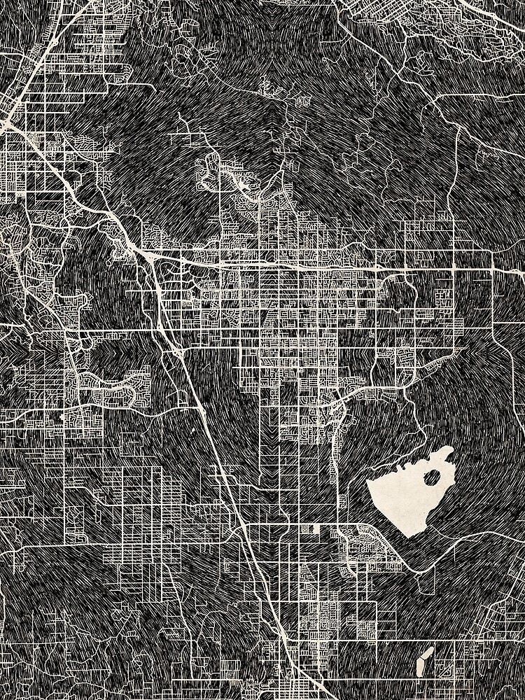 Thumbnail 3 von 3, Tuch, Moreno Valley map California Ink lines 2 designt und verkauft von InkMaps.