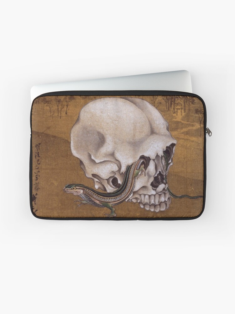 Japanese Edo ukiyo e painting print Skull by Kawanabe Kyosai Laptop Sleeve