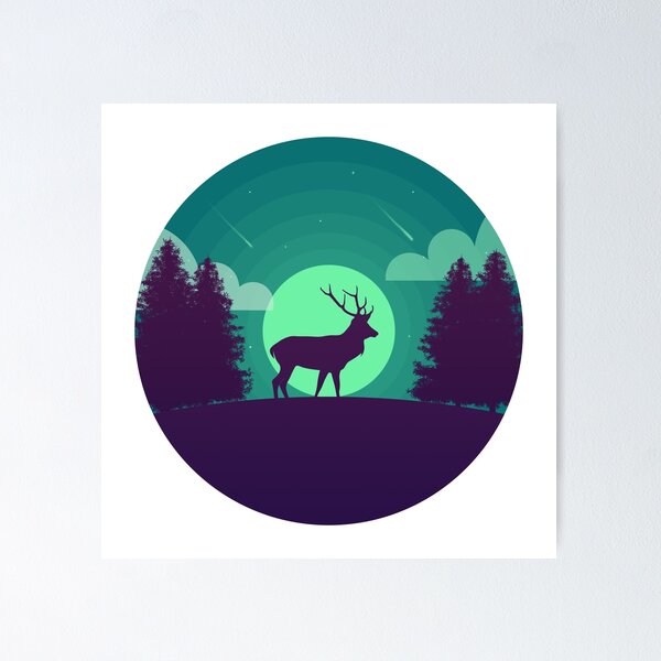 Item preview, Deer wandering in the night forest illuminated by moonlight designed and sold by Butterfly-Dream.