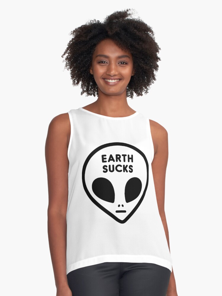 Cute Funny Cool Outer Space Alien Face Earth Sucks Black White