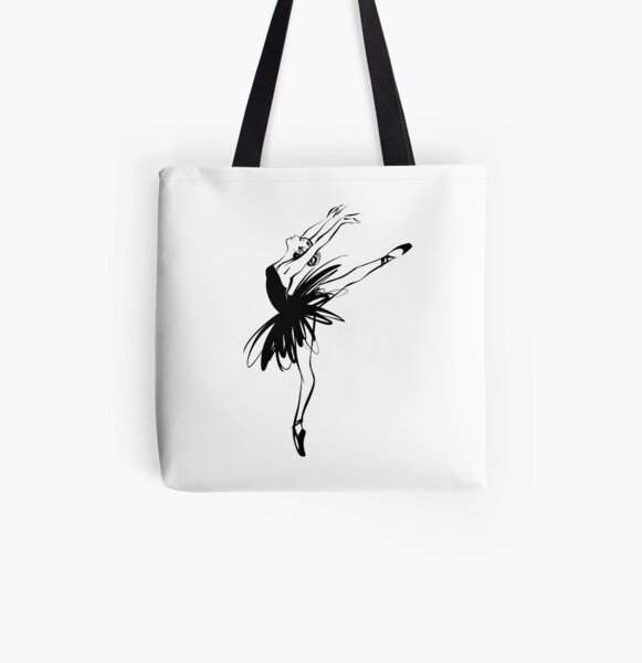 Ballerina in tutu in performance position. All Over Print Tote Bag