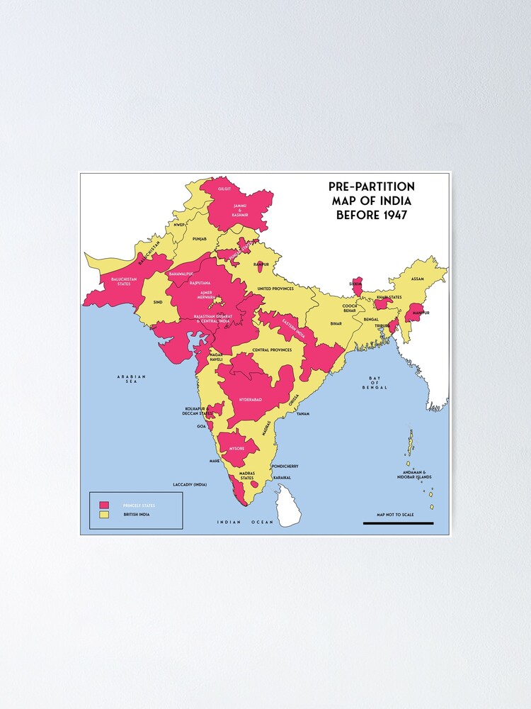 "pre-partition Map Of India Before 1947" Poster For Sale By ...