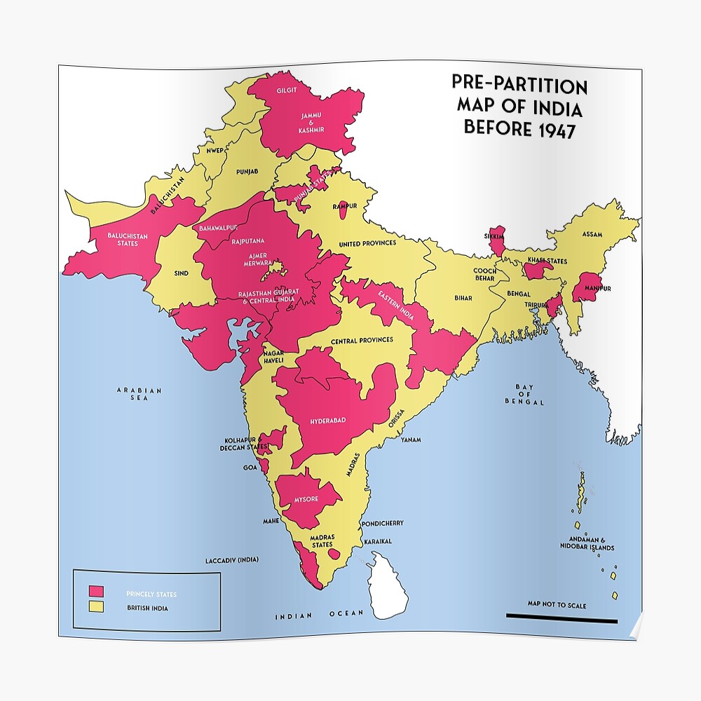 Political Map Of India In 1947 Pre-Partition Map Of India Before 1947" Sticker By Kartickdutta101 |  Redbubble