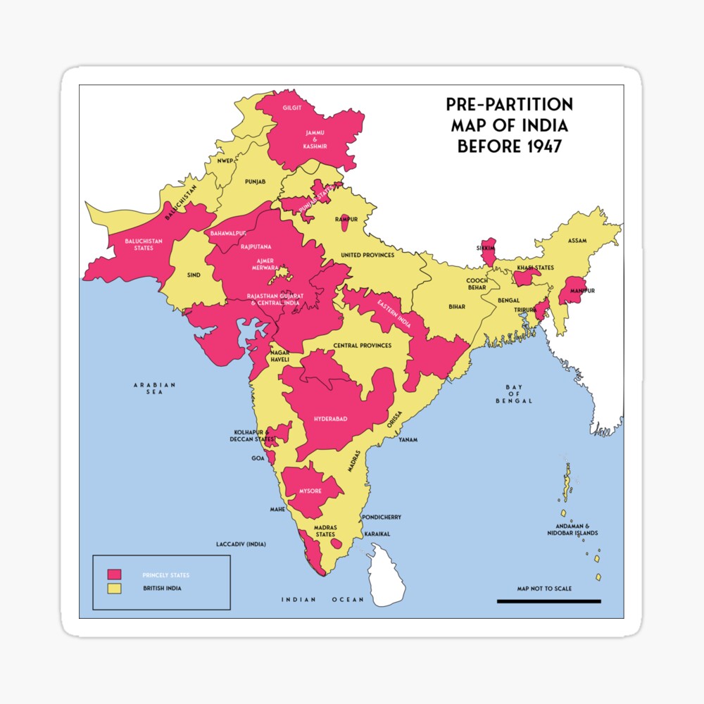 India Map In 1947 Pre-Partition Karte Von Indien Vor 1947" Fotodruck Von Kartickdutta101 |  Redbubble