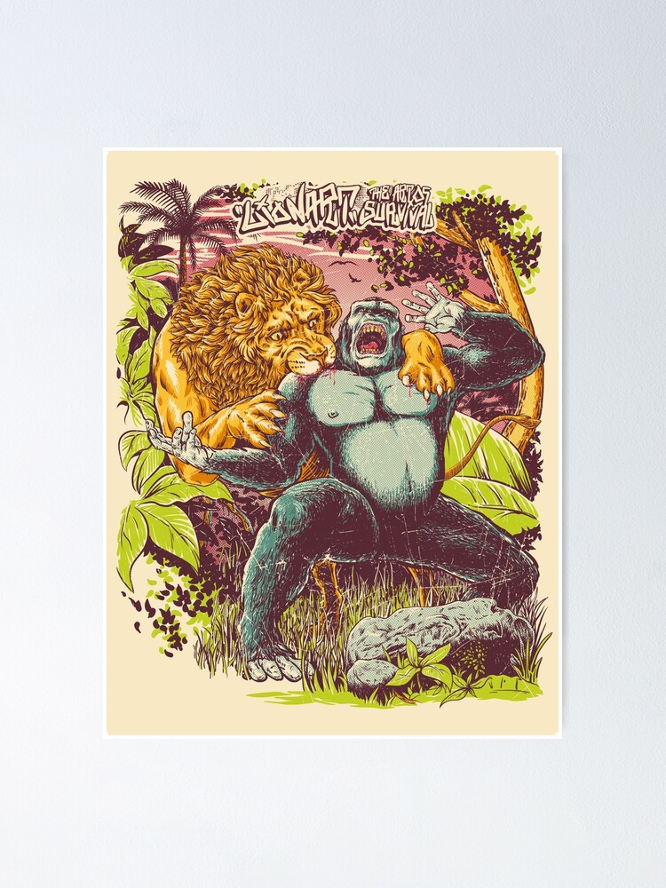 Lionart Epic Battle Lion Vs Gorilla Poster By Lionart Redbubble