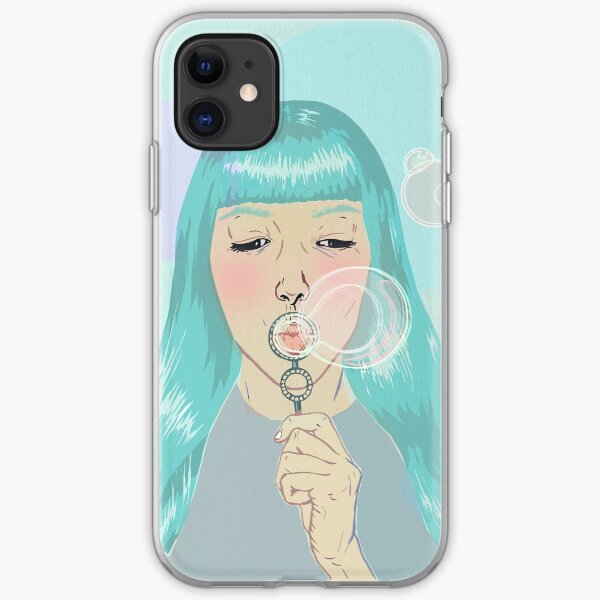 Blue Girl Blowing Bubbles iPhone Soft Case