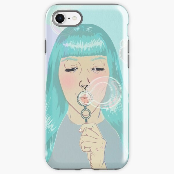 Blue Girl Blowing Bubbles iPhone Tough Case