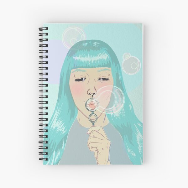 Blue Girl Blowing Bubbles Spiral Notebook
