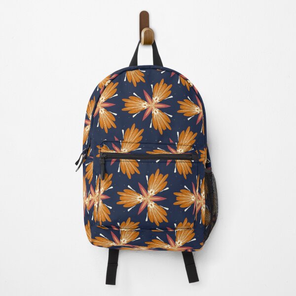 Item preview, Whimsical Geometric Bright and Happy Orange and Red Flowers on Navy designed and sold by cozycaroline.